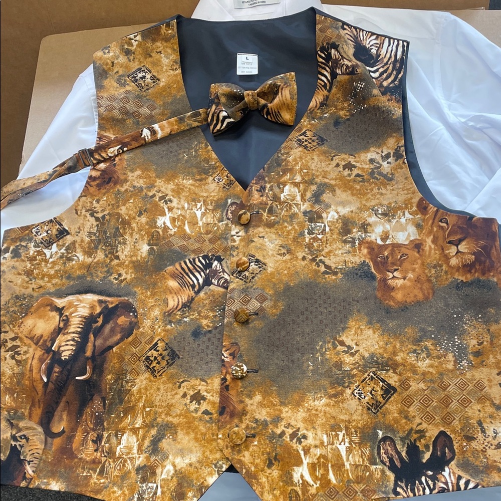 Animal Print Men's Vest and Bow Tie Set